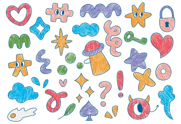 Kid Drawing Scribble Style Illustration Various Shape Random Doodle — Stockový vektor