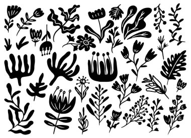 El Çizimi Çiçek Karalamaları Vektör İllüzyonu, Çiçek Siluetleri Klip Sanatı