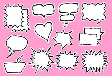 El Çizimi Konuşma Balonları Vektör İllüstrasyonu - Komedi Biçimi Diyalog Balonları