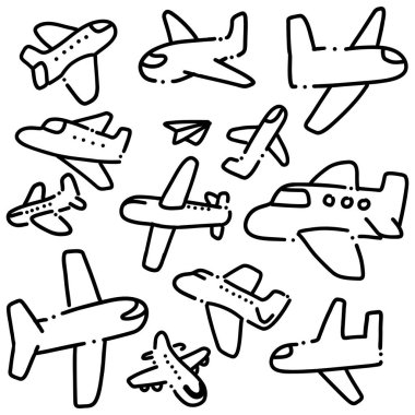 El yapımı uçak Doodle Set (124; Şirin Çizgi Sanat Resimleri Havacılık, Seyahat ve Tasarım Projeleri için Çeşitli Uçaklar