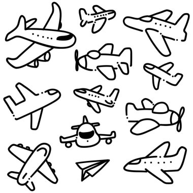 El yapımı uçak Doodle Set (124; Şirin Çizgi Sanat Resimleri Havacılık, Seyahat ve Tasarım Projeleri için Çeşitli Uçaklar