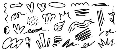 El çizimi karalama elementleri. Yaratıcı Tasarım ve Sanatsal Projeler için Soyut Vektör Şekilleri. Sketchy Sembolleri Koleksiyonu