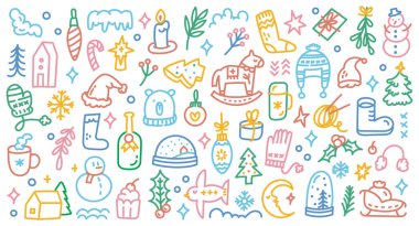 Noel ve yeni yıl konsepti el çizimi vektör simgeleri
