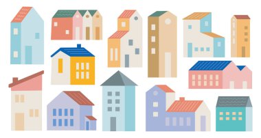 El Çizimi Renkli Ev Doodle Şirin Pastel Konutları ve Şehir Binaları Mimarlık, Emlak ve Şehir Tasarım Projeleri Zirvesi