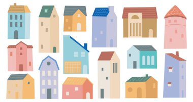 El Çizimi Renkli Ev Doodle Şirin Pastel Konutları ve Şehir Binaları Mimarlık, Emlak ve Şehir Tasarım Projeleri Zirvesi