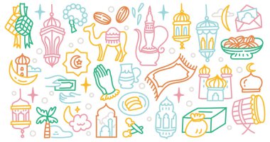 Idul Fitri ve Ramazan Dağıtım Çizgisi Sanat Tasarım Elementi