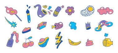 Grafik seti, renkli geçmişe dönük simgeler. 