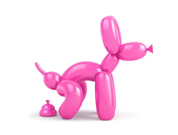 Růžový Balón Tvaru Kakajícího Psa Izolovaného Bílém Vykreslování Oříznutou Cestou — Stock fotografie