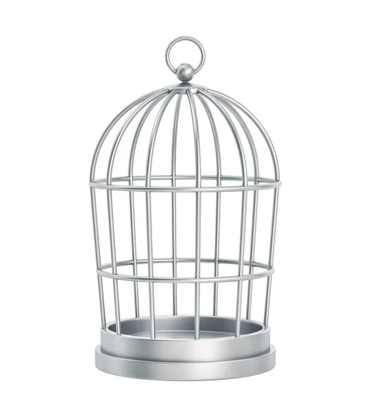 Cage Oiseaux Argent Isolée Sur Blanc Rendu Avec Chemin Coupe — Photo
