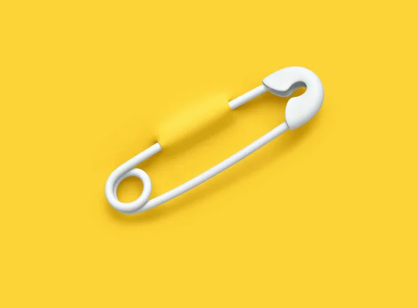 White Safety Pin Pierced Yellow Background Rendering Clipping Path Stock Image