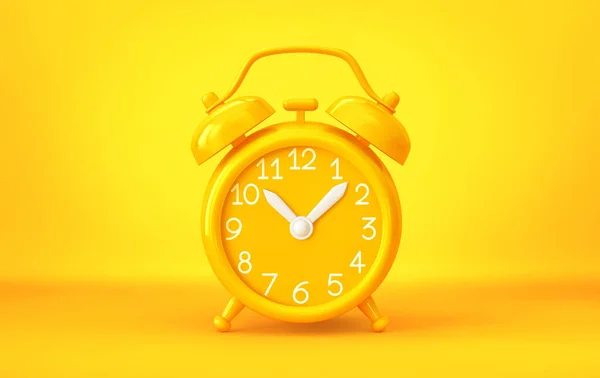 Reloj Despertador Amarillo Sobre Fondo Amarillo Renderizado — Foto de Stock