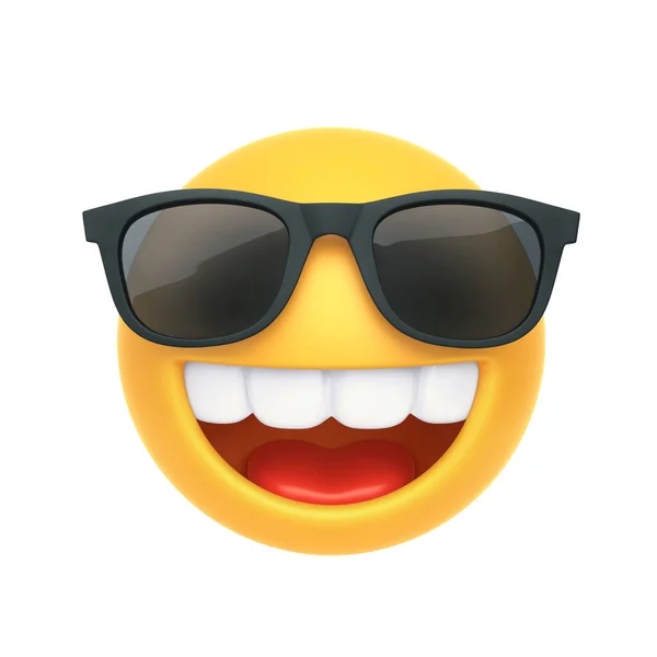 Emoji Con Gafas Sol Sonrisa Abierta Aislada Sobre Fondo Blanco — Foto de Stock