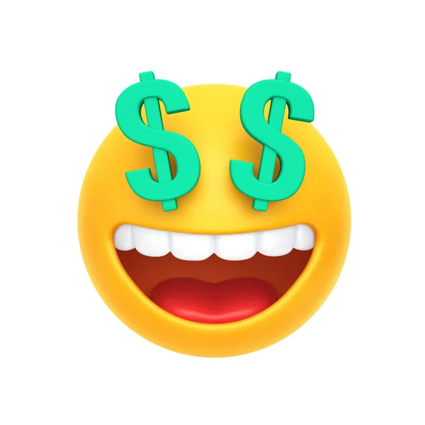 Dollar Eyes Emoticon Rich Emoji Isolated White Background Rendering Clipping — Stock Photo, Image