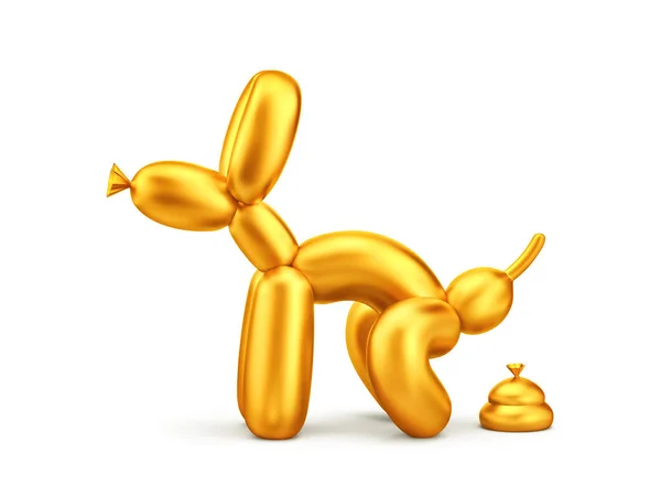 Goldener Ballon Form Eines Poopenden Hundes Isoliert Auf Weißem Grund — Stockfoto