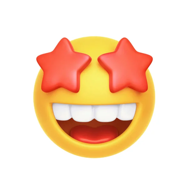 Emoji Met Rode Starry Ogen Open Glimlach Geïsoleerd Witte Achtergrond — Stockfoto