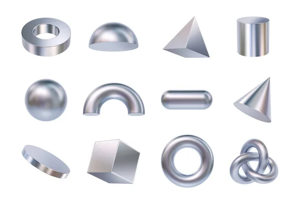 Geometrik Şekiller Ayarlandı Tasarım Için Metal Nesneler Kırpma Yolu Ile — Stok fotoğraf