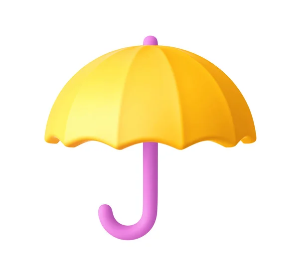 Kreslená Ikona Žlutý Fialový Deštník Izolovaný Bílém Vykreslování Oříznutou Cestou — Stock fotografie
