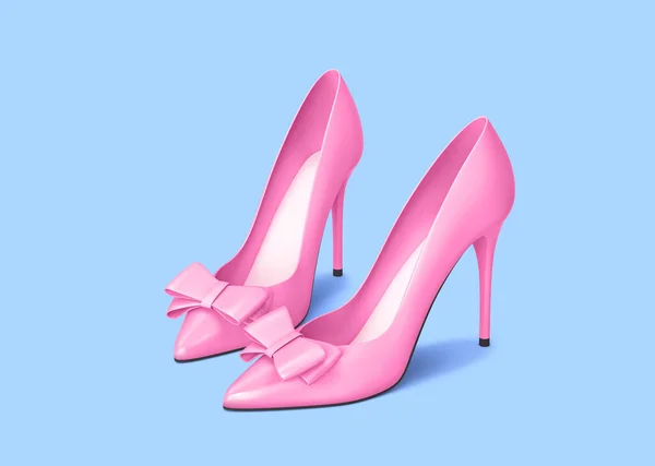 Pink High Heels Shoes Bow Isolated Blue Background Rendering Clipping — Stock Photo, Image