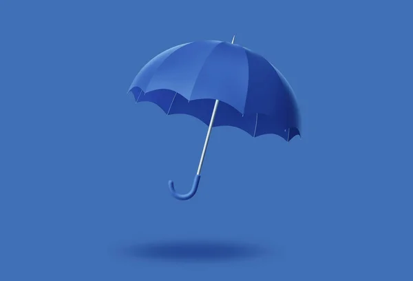 Niebieski Parasol Niebieskim Tle Renderowanie — Zdjęcie stockowe
