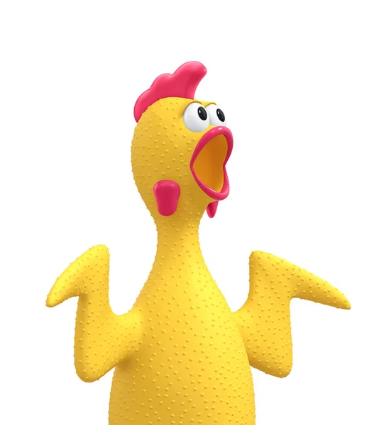 Screaming Rubber Chicken Surprised Chicken Rooster Isolated White Rendering Clipping — Stock Photo, Image