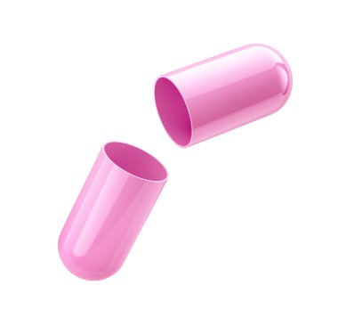 Tıbbi kapsül hapı beyaza izole edilmiş. Kırpma yolu ile 3B görüntüleme