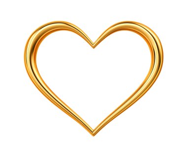 Beyaz arka planda izole edilmiş altın kalp şekli. Kırpma yolu dahil