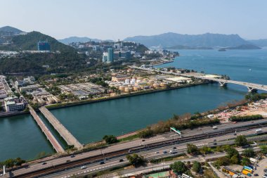 Sha Tin, Hong Kong - 10 Nisan 2021: Hong Kong yerleşim bölgesi manzarası