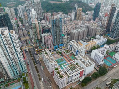 Cheung Sha Wan, Hong Kong - 28 Aralık 2021: Hong Kong yerleşim bölgesi manzarası