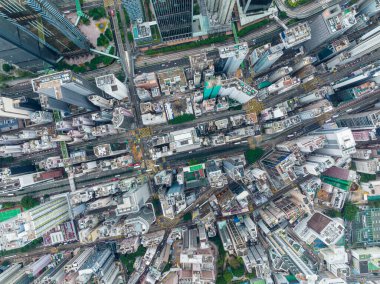Causeway Bay, Hong Kong - 03 February 2022: Top down view of Hong Kong city