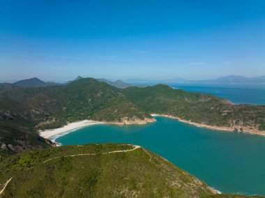 Hong Kong Sai Kung manzarasının havadan görüntüsü