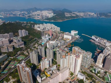 Chai wan, Hong Kong - 12 Aralık 2021: Hong Kong Şehri Hava Görüntüsü