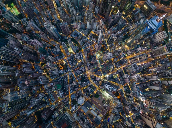 stock image Central, Hong Kong - 06 December 2021: Top down view of the compact city in central of Hong Kong in the evening