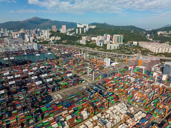 Hong Kong December 2021 Top View Cargo Terminal Port Hong — Stock Photo, Image