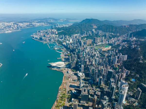 Hong Kong Diciembre 2021 Vuelo Con Drones Sobre Ciudad Hong —  Fotos de Stock