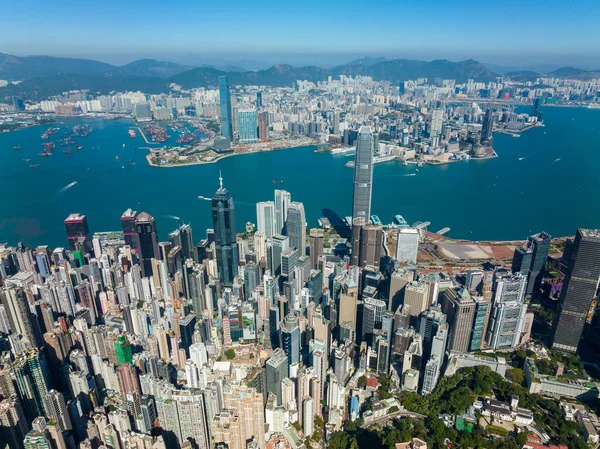 stock image Hong Kong - 08 December 2021: Drone fly over Hong Kong city