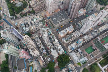 Wong Tai Sin, Hong Kong - 27 Temmuz 2021: Hong Kong yerleşim bölgesi manzarası