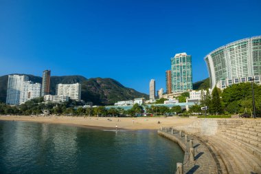 Hong Kong - 19 Kasım 2021: Hong Kong itici körfez plajı