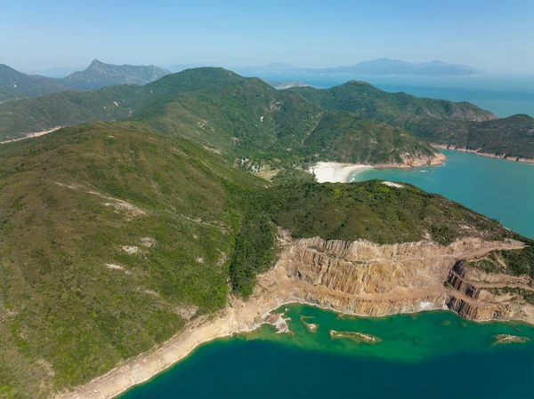 Drone Vliegen Hong Kong Sai Kung Pak Lap Wan Zandstrand — Stockfoto