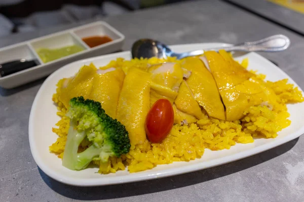 Hainanese Csirke Rizs Étel Étteremben — Stock Fotó