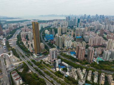 Shenzhen, China - 05 February 2022: Top view of shenzhen futian district