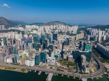 Kwun Tong, Hong Kong - 12 Aralık 2021: Hong Kong şehrinin en iyi manzarası