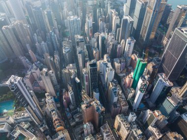 Hong Kong - 10 Aralık 2021: Hong Kong iş bölgesi manzarası