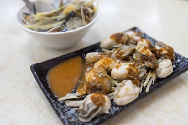 Тайваньская Уличная Еда Моллюсками Устрицами — стоковое фото