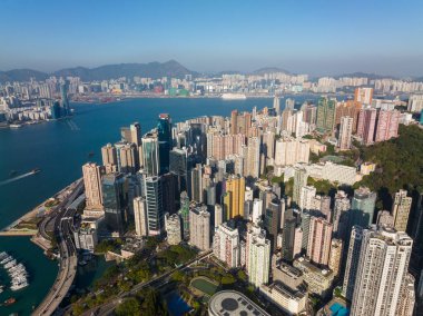 Hong Kong - 10 Aralık 2021: Hong Kong şehrinin hava manzarası