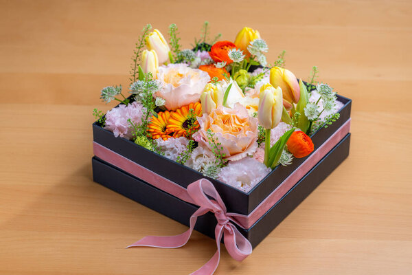 Set of flower box with different flower