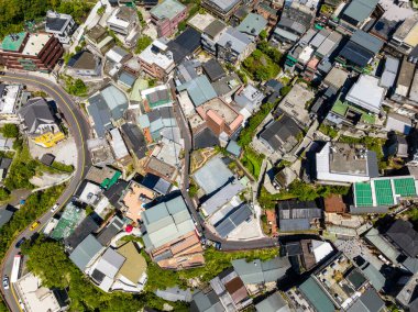 Drone fly over Jiufen village in Taiwan