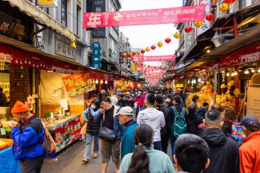 Taipei, Taiwan - 18 January 2023: Lunar new year traditional market in Dihua street at Taipei City