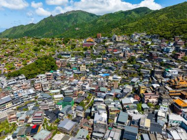Drone fly over Jiufen village in Taiwan
