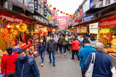 Taipei, Taiwan - 18 January 2023: Lunar new year traditional market in Dihua street at Taipei City