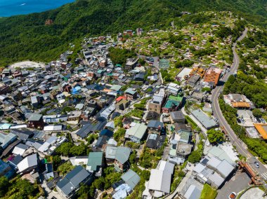 Drone fly over Jiufen village in Taiwan